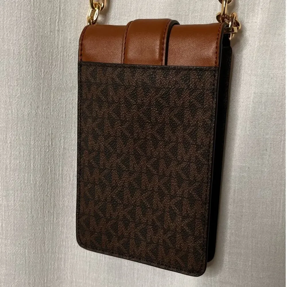 Michael Kors Fulton Sport Logo Crossbody Phone Wallet Bag Brown Leather